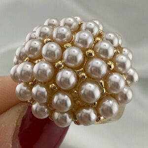 Adjustable Gold Pearl Cluster Statement Ring